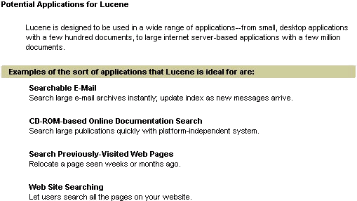 Lucene	: Applications potentielles